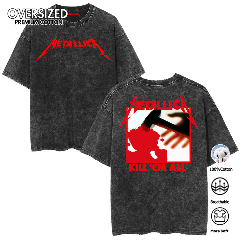 Metallica Áo Thun Nam Phong Cách Vintage, Vải Cotton Dày, Size Lớn