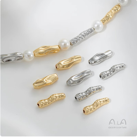 💖Phụ kiện trang sức DIY💖Dây chuyền vàng-clad 14K, hạt tăm lỗ thẳng hình lưỡi liềm, màu sắc bền lâu[f