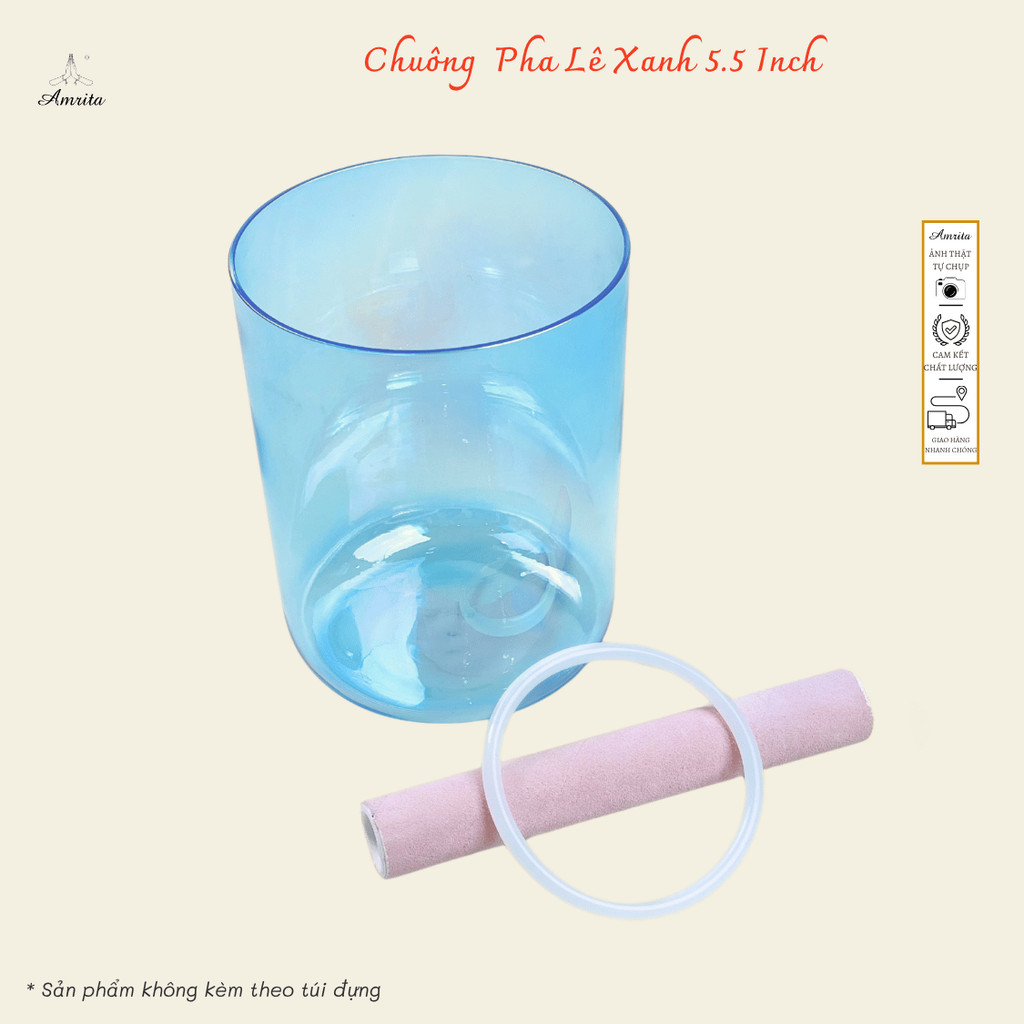 [Amrita] Chuông Pha Lê Xanh 5.5 Inch Không Túi -Alchemy Crystal Singing Bowl - Sound Healing - CXNP1