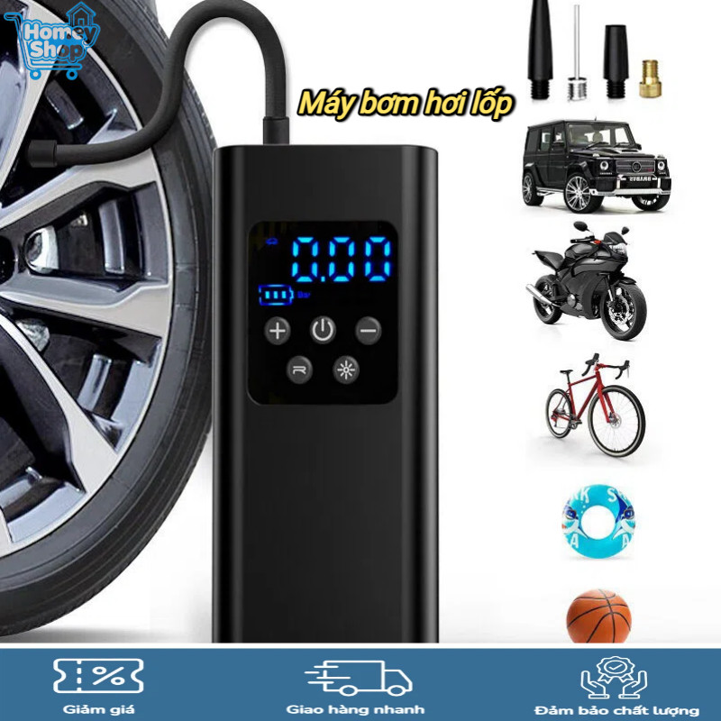 Máy Bơm Hơi Lốp Không Dây Cầm Tay, Màn Hình LCD Hiển Thị Áp Suất Chính Xác,Pin 6000mAh, Đa Năng Cho 