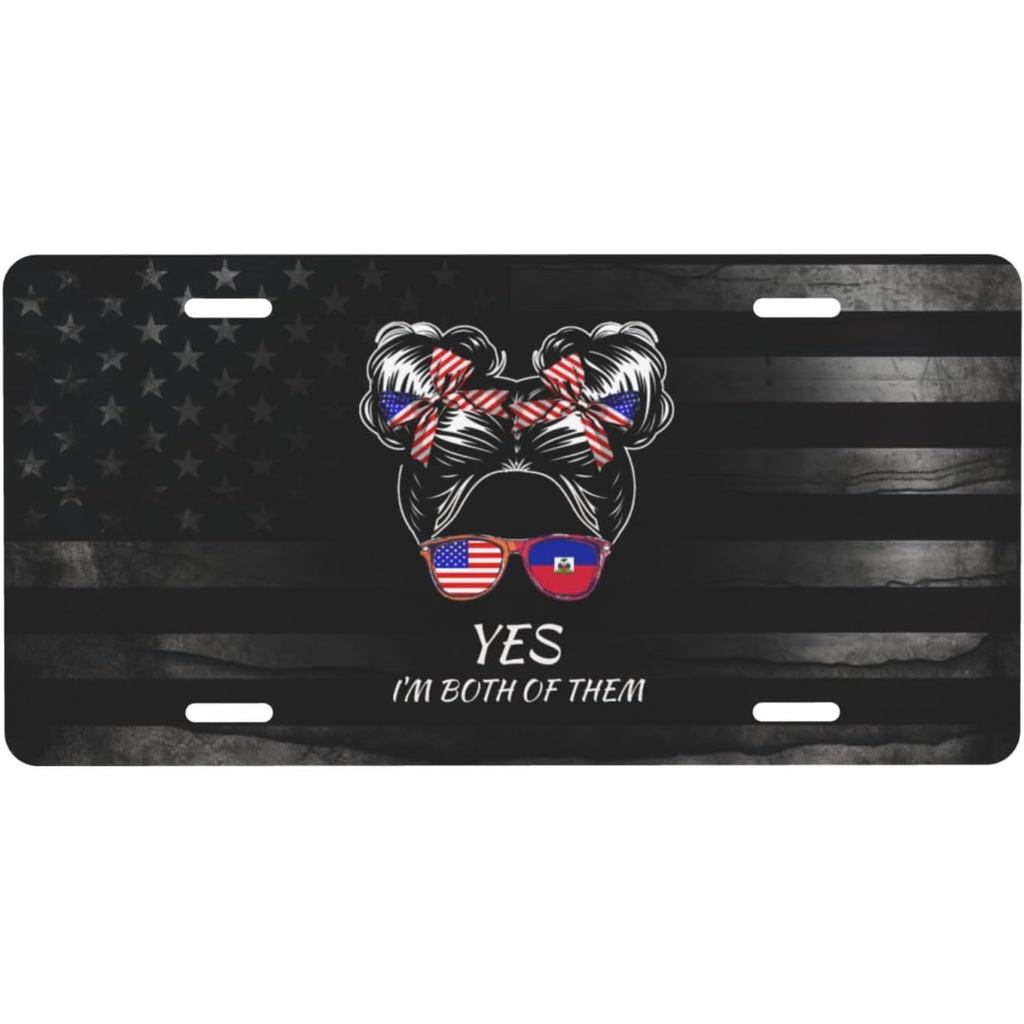 Haiti American Half Flag Girl USA Haiti Biển số nhôm phía trước Thích hợp Chơi ngoài trời 6 X 12 in