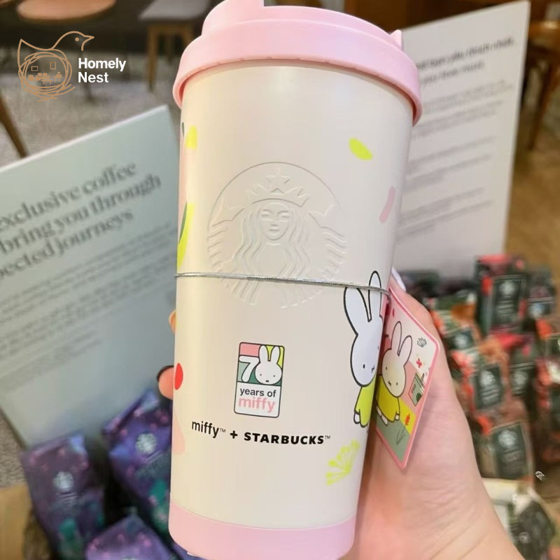 Starbucks × Miffy 473ml Thermos Cup Phiên bản giới hạn Cốc hoạt hình màu hồng Bình chân không bằng t