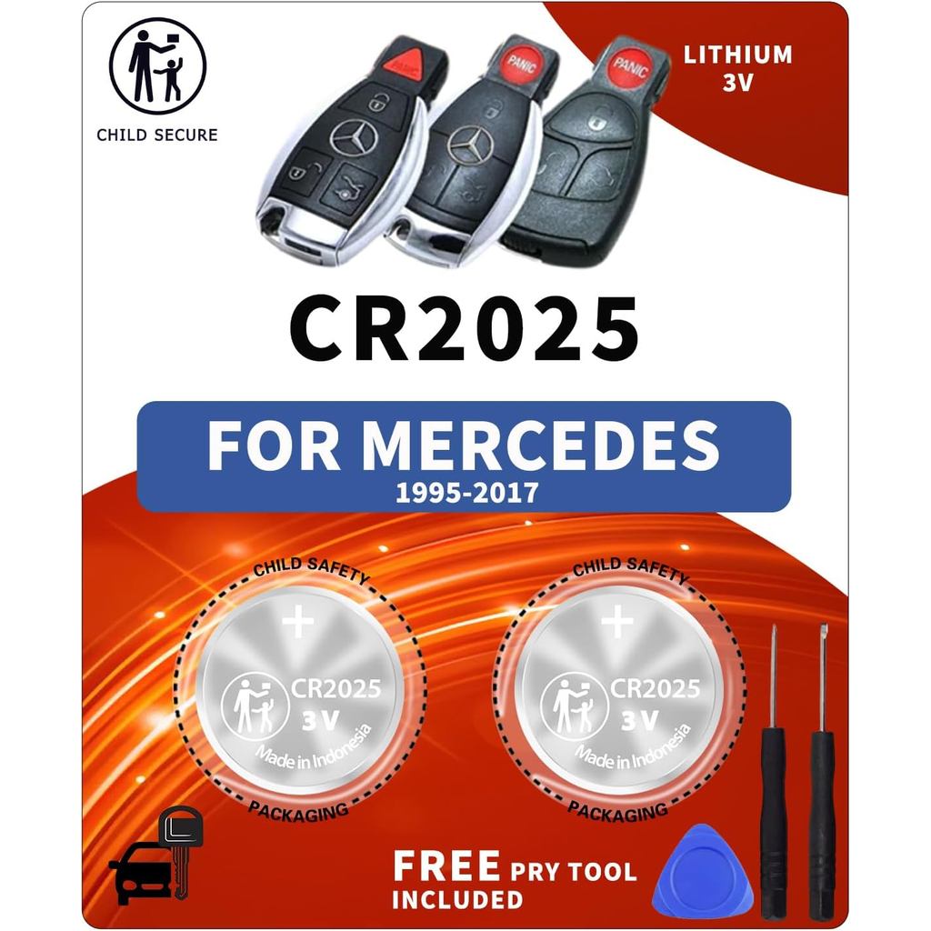 Key Fob Pin Thay Thế Cho Xe Mercedes-Benz – CR2025 (2 Gói) – Phù Hợp Với C-Class E-Class ML S-Class 
