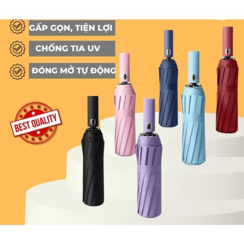 Ô Dù Tự Động Gấp Gọn Nan và 24 Nan(12 NAN KÉP)  Chống Nắng Mưa, Chống Tia UV