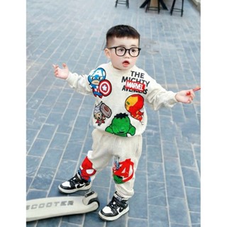   12-36kg  Bộ nỉ bông bé trai cao cấp KAMSAMITA form thụng Hàn xẻng họa tiết siêu nhân người nhện vải nỉ lót bông premium 