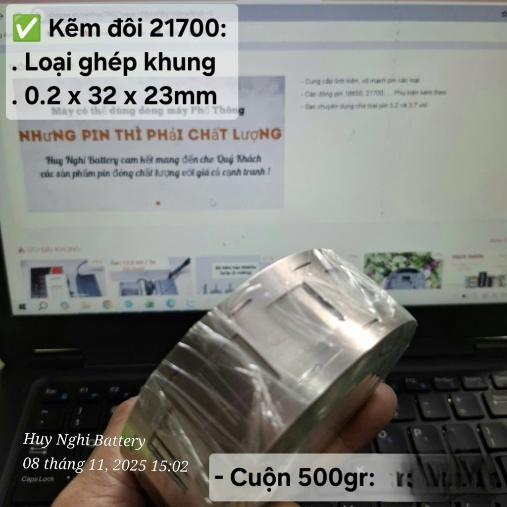Kẽm Cuộn (500gr) Mạ Niken: 18650 / 21700 / 32140 / 26800