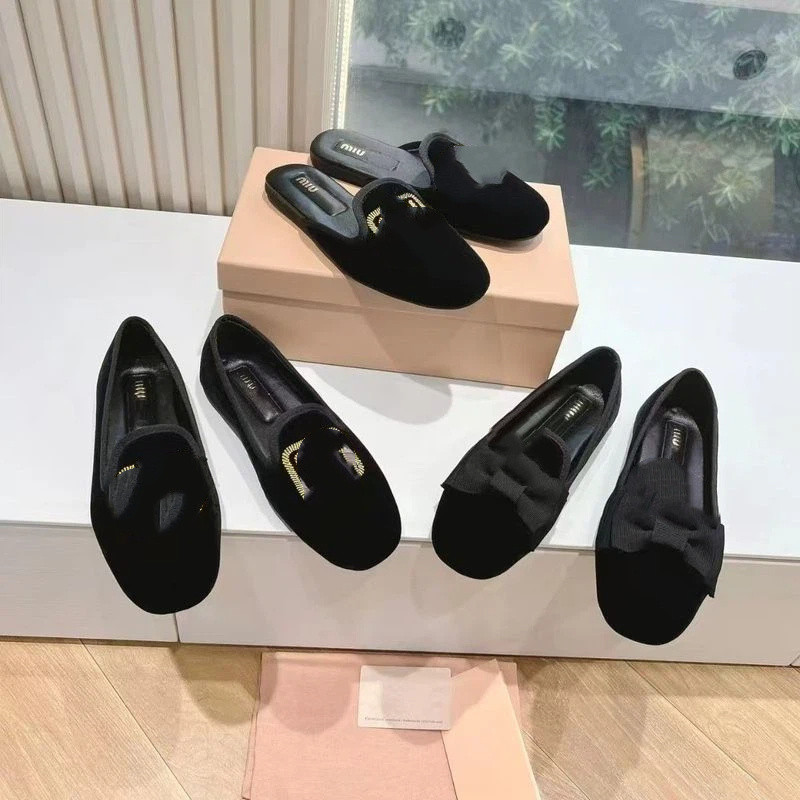 5 Phong Cách Mới Màu Đen Loafer Nữ Mu Nhung Loafer Nữ 02 Dẹt Nông Miệng Ánh Sáng Mẹ Nơ Vui Vẻ