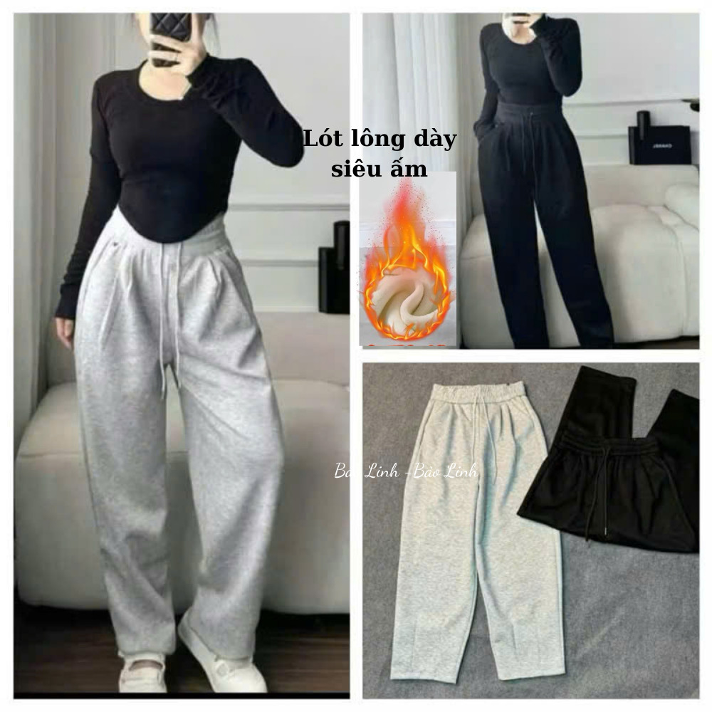 Quần Nỉ Lót Lông baggy nữ bảo LInh Chất Nỉ Lông nhung Dày ấm Đại Hàn Bigsize Nữ Q022