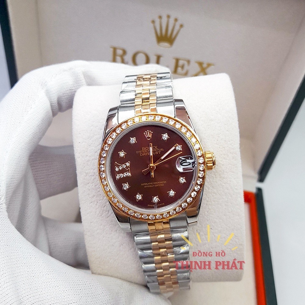 [FULLBOX] Đồng Hồ Nữ RL Date Just Chocolate Chạy Pin máy Nhật - Đính Hạt Xoàn - Kính Sapphire Case 3