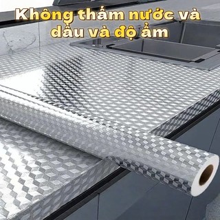 60cmx5m Mặt Bàn Bếp Nhãn Dán Chống Dầu Lá Nhôm Không Thấm Nước Hình Vuông Bạc