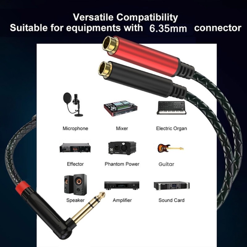 XY 1 4inch Stereo Splitter Y Cable 6 35mm Stereo Male to Double 6 35mm Cable