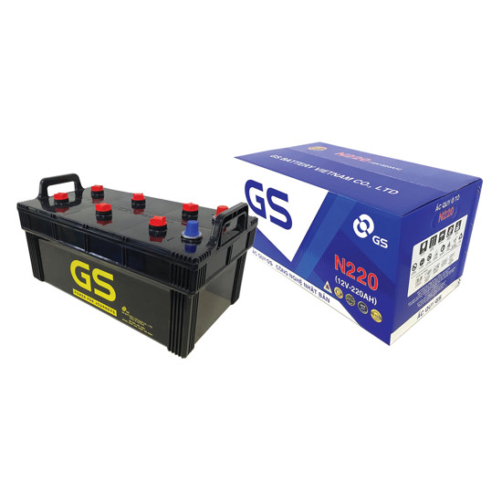Bình ắc quy nước 12V 220Ah GS N220 dùng cho xe bus Thaco, Hyundai, Samco, xe tải, tàu thuyền