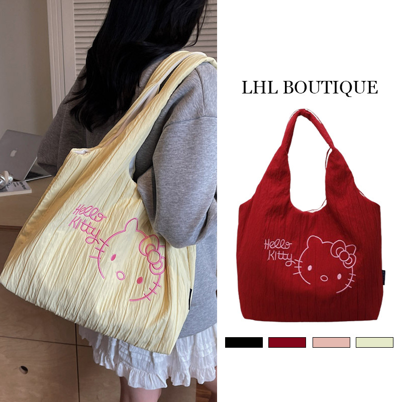 LHL BOUTIQUE  Túi đeo vai xếp li mèo KT hoạt hình đơn giản và dễ thương Túi tote học sinh đa năng th