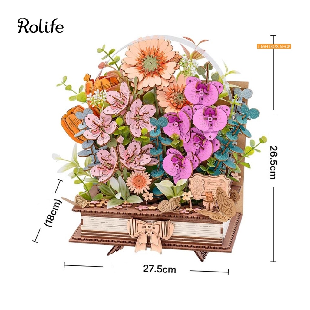 Rowood Robotime DIY 3D – Wooden Blooming Book TW04H | Mô hình Sách Hoa Gỗ tinh tế trang trí để bàn