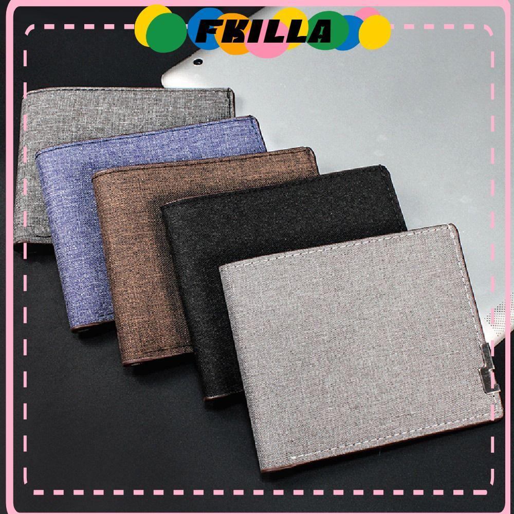Ví nam FKI, Ví đựng tiền xu nhiều vị trí thẻ bằng vải Canvas, Ví mỏng nam ngắn Ví đựng tiền nam trẻ 