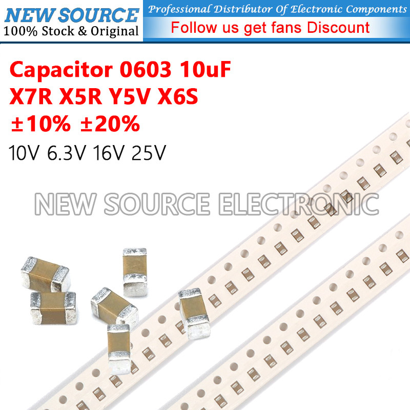 [10-50pcs] 0603 10uF ± 10% ± 20% 10V 6.3V 16V 25V X7R X5R Y5V X6S SMD Chip Tụ Gốm Nhiều Lớp Nguồn Mớ