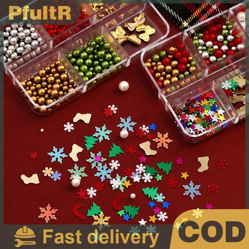 [KICO] Giáng Sinh Đỏ / Xanh Ngọc Trai Móng Tay Kim Cương Giả Kích Thước Hỗn Hợp Ngọc Trai Hạt Nhiều 