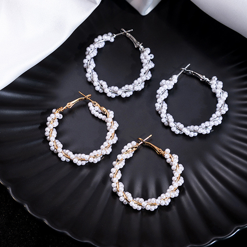 silver earrings Women's earrings Hoop Earrings Pearl Accents - High-End Gemstone-Studded Jewelry for