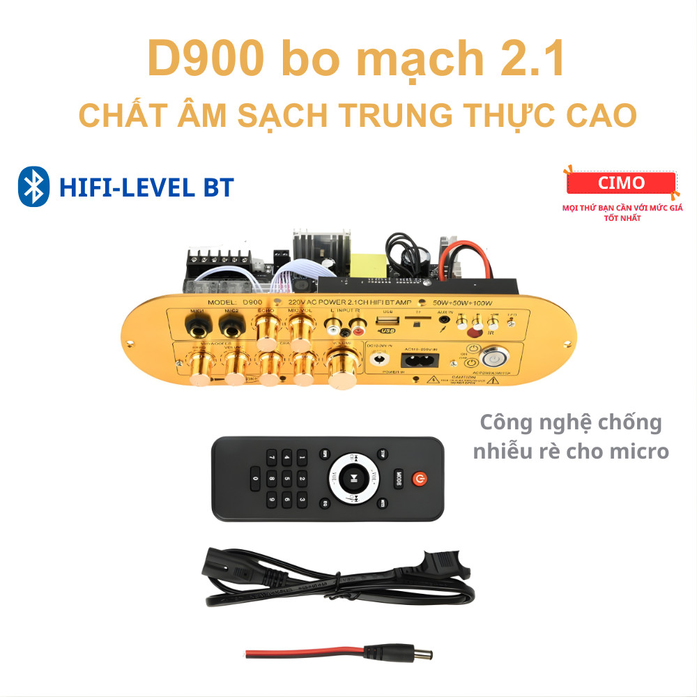 Mạch khuếch đại D900 2.1 âm thanh HIFI công nghệ chống rè nhiễu mic hát karaoke bluetooth 5.4