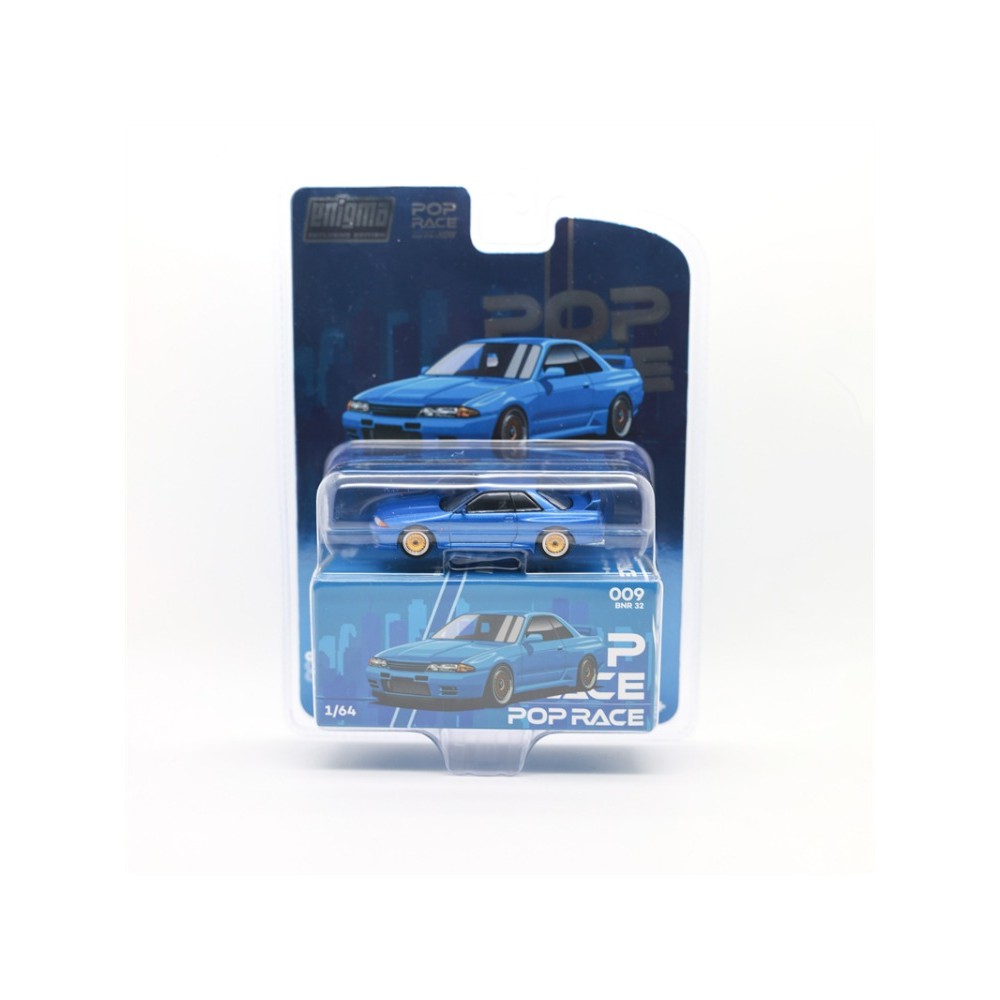 Pop Race Enigma 1: 64 Skyline GTR R32 Bayside Blue Blister Card Ver Diecast Model Car