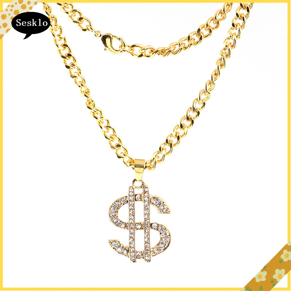[SK] Kim cương giả Đô la Mỹ Mặt dây chuyền phong cách tiền bạc Vòng cổ chuỗi dài Trang sức Hip Hop