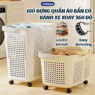  Giỏ Đựng Quần Áo Bẩn Có Bánh Xe 360 Độ Milana home Giỏ Nhựa Cỡ Lớn Thoáng Khí Tiện Lợi 