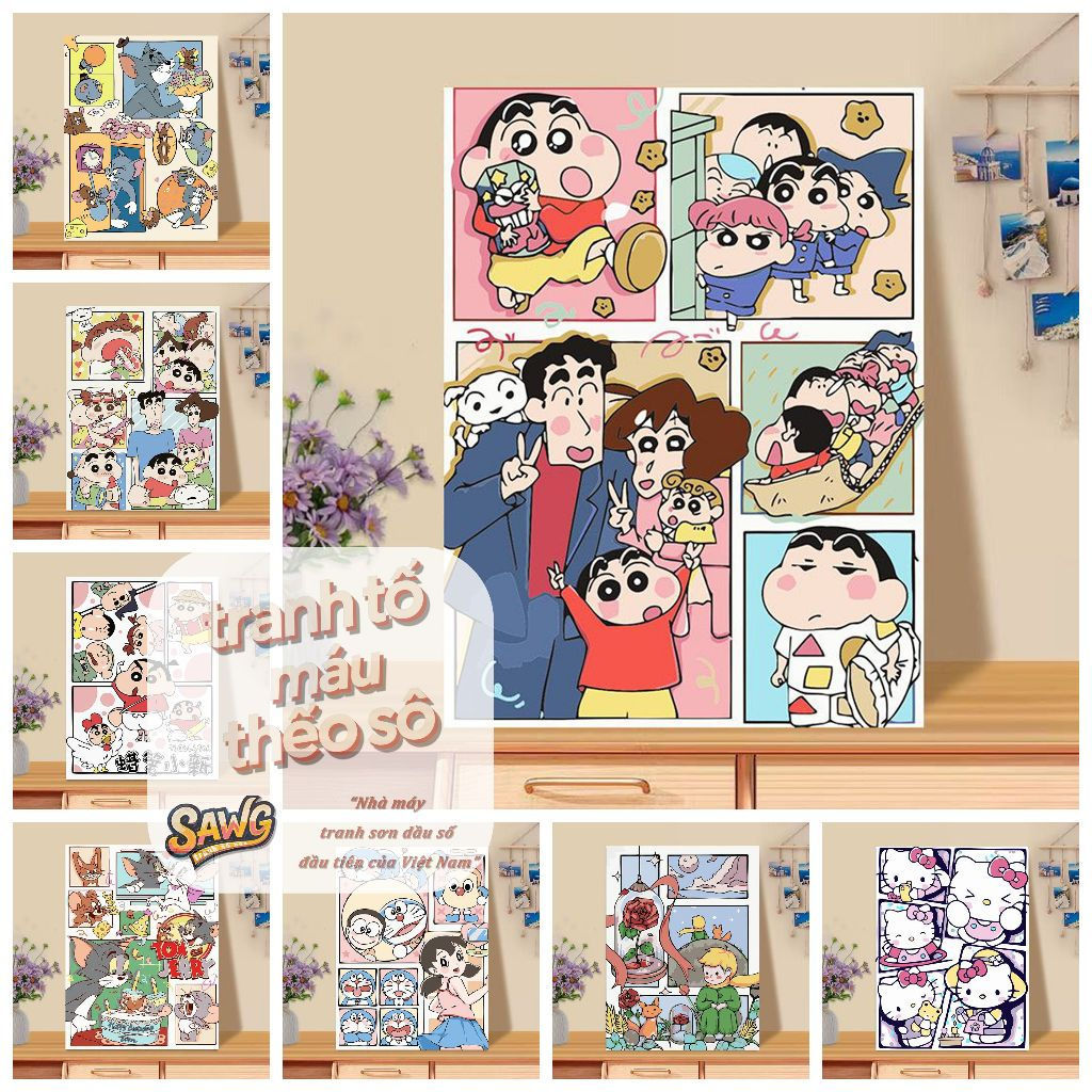 Khung cưa-40 * 50-Shin-chan vẽ bút chì-kỹ thuật số anime-color by number painting-color by number pa