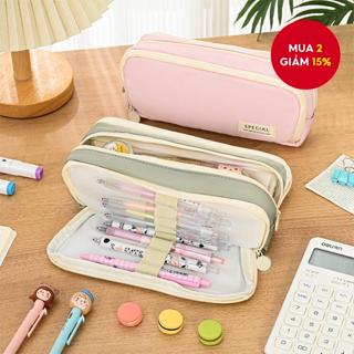 Kawaii pink Pen Ba g Dung Tích Lớn Angoo Hộp Đựng Bút Chì Đa Năng Hộp Đựng Bút Chì Vải Học Sinh Túi Đựng Văn Phòng Phẩm Hộp Đựng Bút Chì + Bút Chì Mài 1 Cái 
