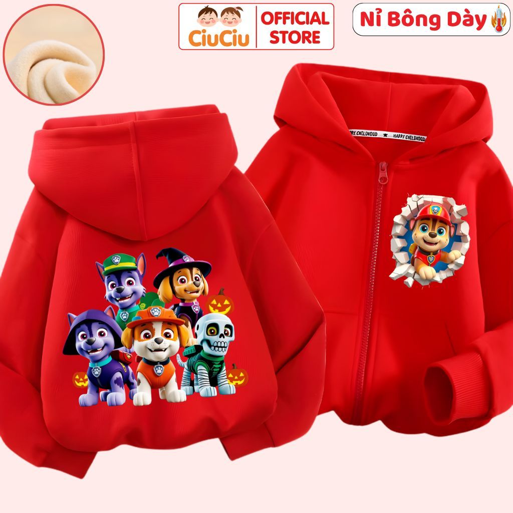 Áo Khoác Nỉ Bông Cho Bé Trai Bé Gái Hình Chú Chó Cứu Hộ CIUCIU Vải Giữ Nhiệt Size Từ 9kg Đến 35kg