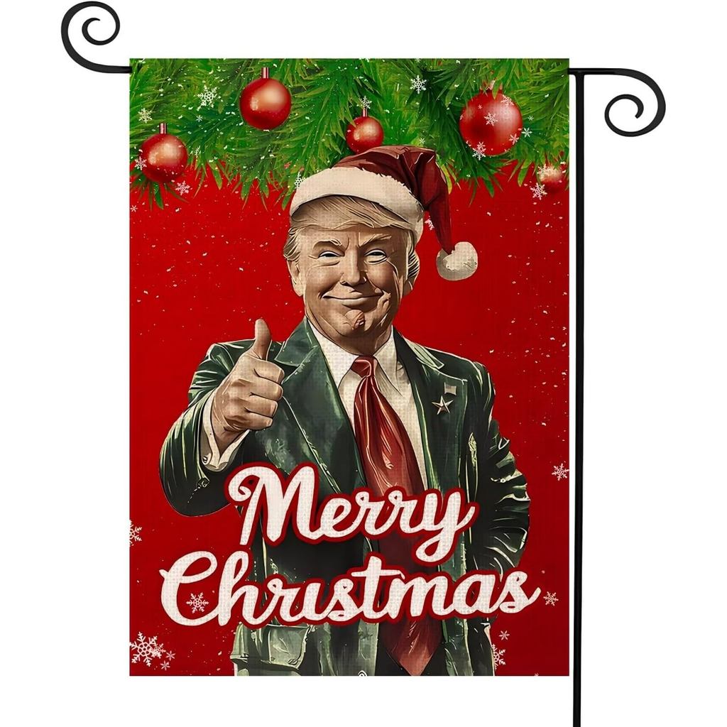 WENWELL Santa Merry Christmas Garden Flag, Donald Burlap Yard Flags, Make Christmas Great Again Hous