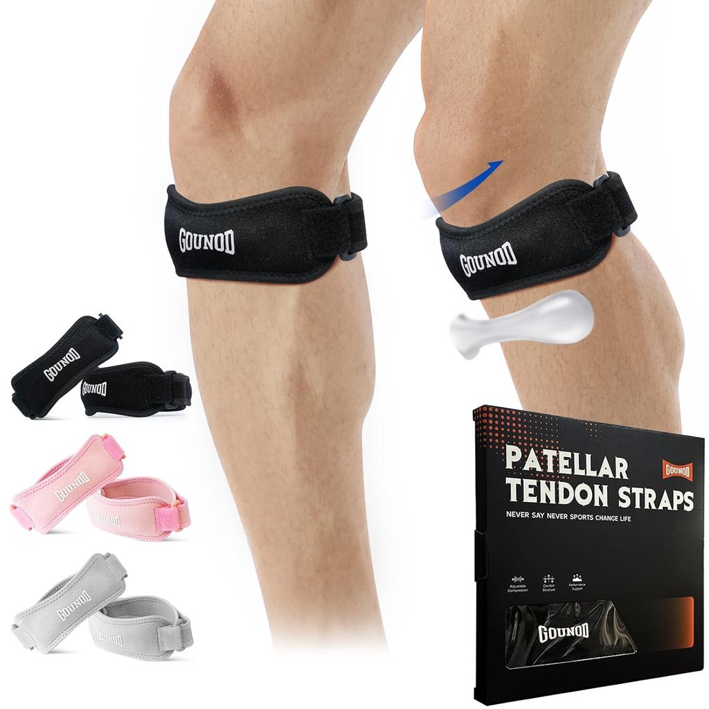 GOUNOD Dây đeo hỗ trợ gân bánh chè 2 gói, Dây đeo đầu gối để giảm đau đầu gối, Dây đeo bánh chè cho 