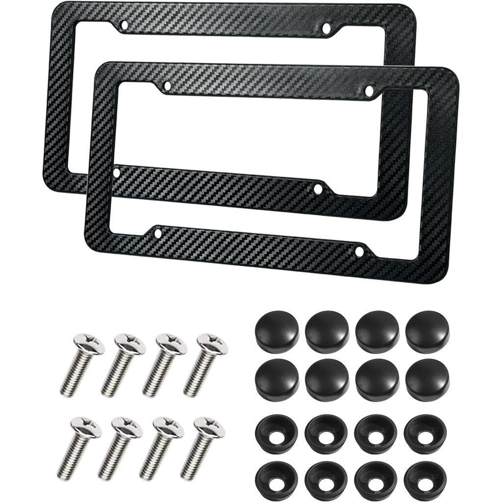 2 Khung biển số, Vỏ biển số, Phụ kiện ô tô Khung biển số bằng sợi Carbon, Giá đỡ khung biển số có ốc