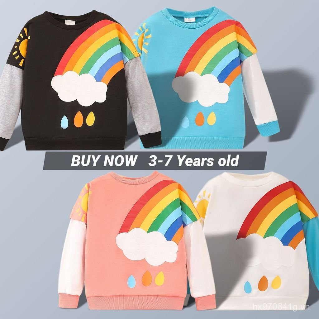 ❈ ❈ PrintSunCloudsRainbow BabyCottonClothes Cô gái mới HBV4