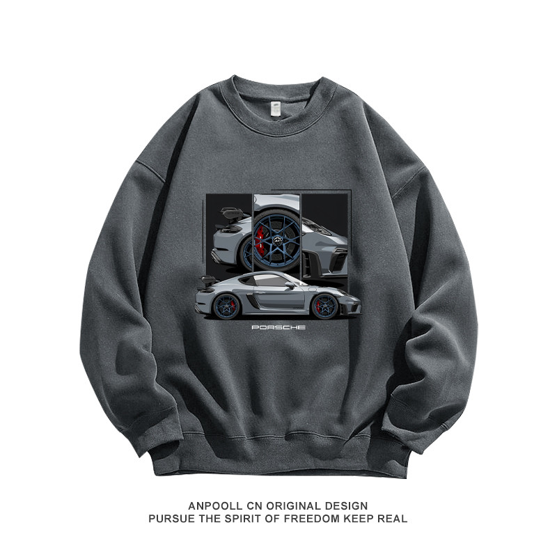 Áo nỉ cổ tròn Porsche 718 xe thể thao văn hóa sửa đổi GT4 RS, in hình độ phân giải cao, cotton nguyê