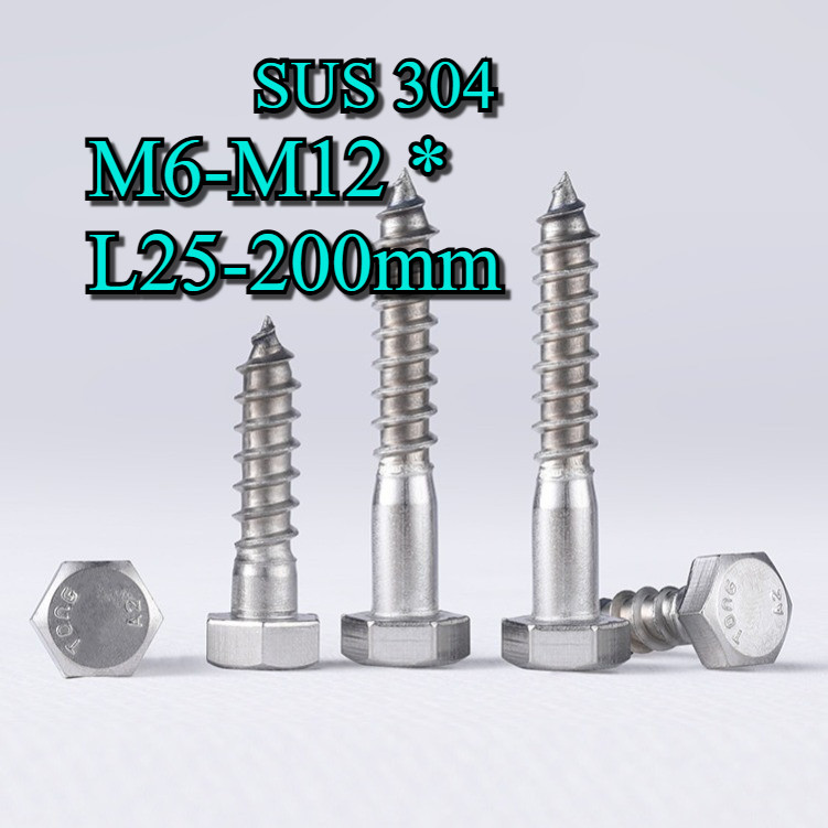 Vít phong inox 304, vít máy bắt máy lạnh- M6 / M8 / M10 / M12 * L25-200mm [N2B]