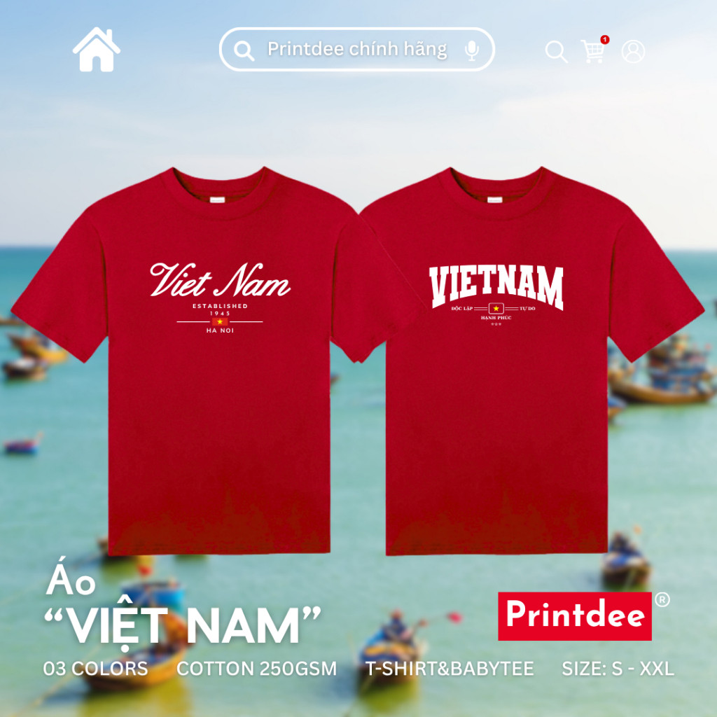 [HOẢ TỐC - CHÍNH HÃNG] Printdee® |  Áo Thun Đỏ Đô Việt Nam Logo - Regular Tshirt 100 Cotton Unisex -