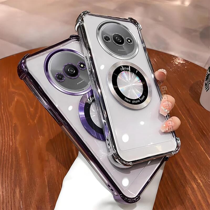 Ốp Điện Trong Suốt Mềm Mại Cho Xiaomi Redmi A3 2024 A3X POCO C61 Gương Biến Dạng Mặt Sau Từ Tính Red