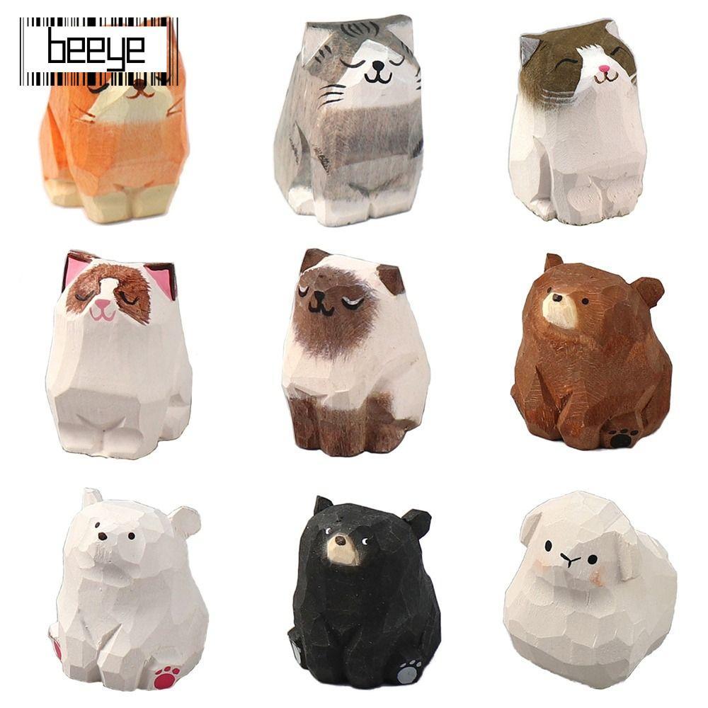 BEEYE Gỗ Gấu Tượng, Khắc Bằng Gỗ Tượng Mèo, Nghệ Thuật Thủ Công Hoạt Hình Động Vật Điêu Khắc Máy Tín