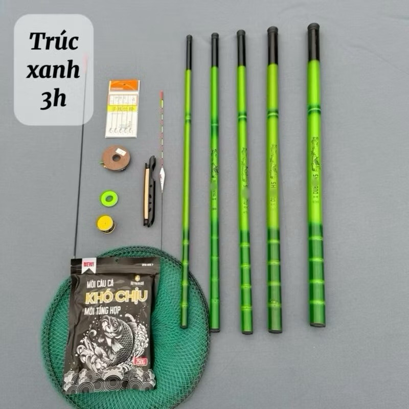 Cần Câu Tay Trúc Xanh 3H – Cần Đơn Câu Đài Siêu Dẻo, Ngọn 0.9mm, Đủ Size 2m7–5m4 – Câu Cá Giải Trí R