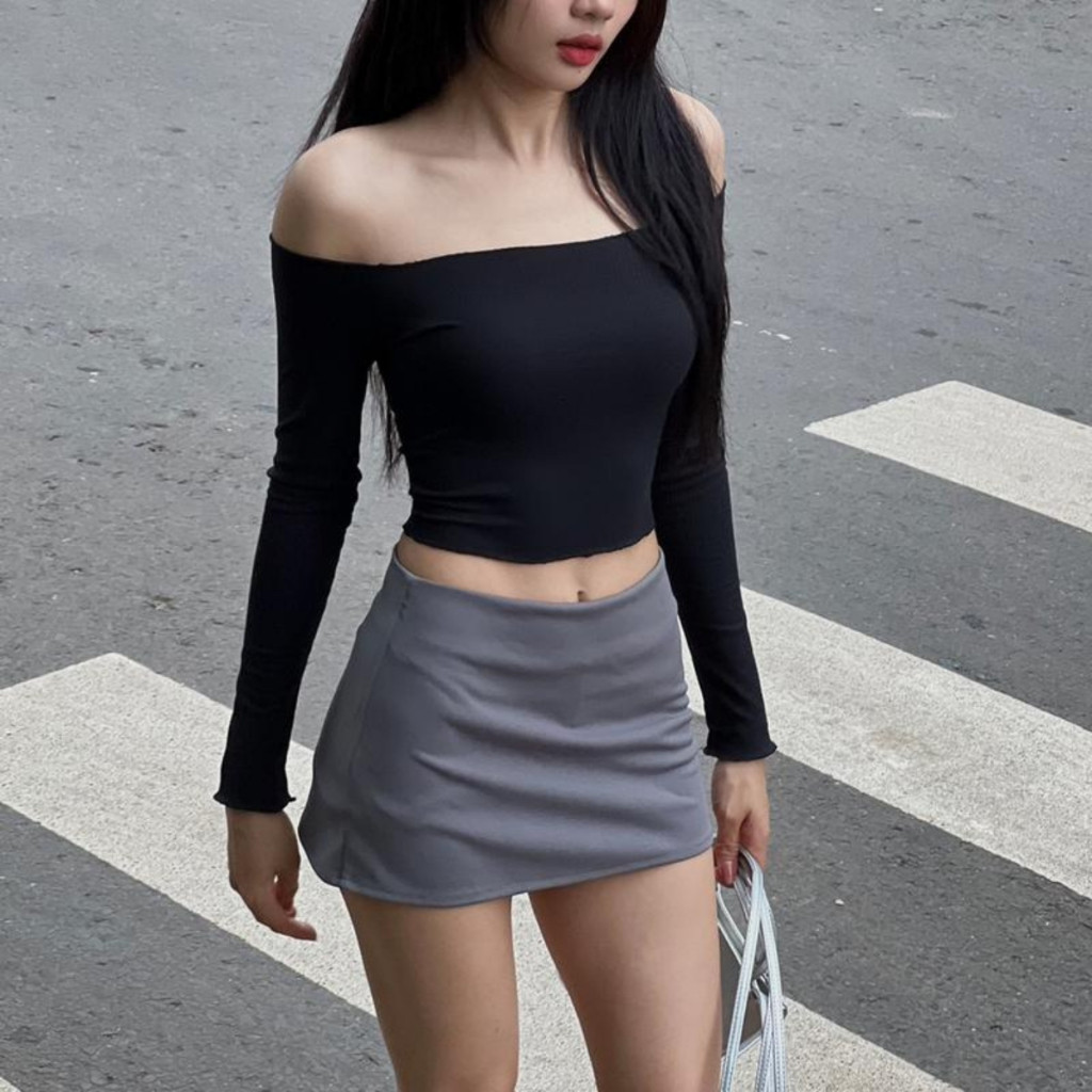 Chân váy kiểu cạp trễ  dáng ôm có lót quần, phong cách Y2K C070