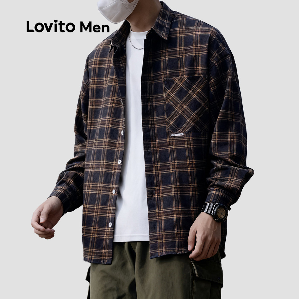 Lovito Men Áo sơ mi casual có nút áo sơ mi mọi mùa cho nam LNE122043