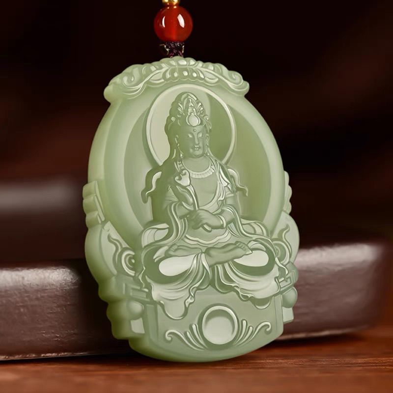Mặt Dây Chuyền Hetian Jade Guanyin 2025 - Thiết Kế Ruyi, Hình Tượng Bồ Tát, Made from Ngọc Hetian