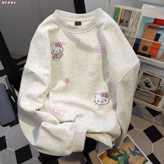  Áo nỉ dài tay nữ xám tiêu hàn quốc hello kitty xinh áo sweater essentials mùa thu đông form rộng 