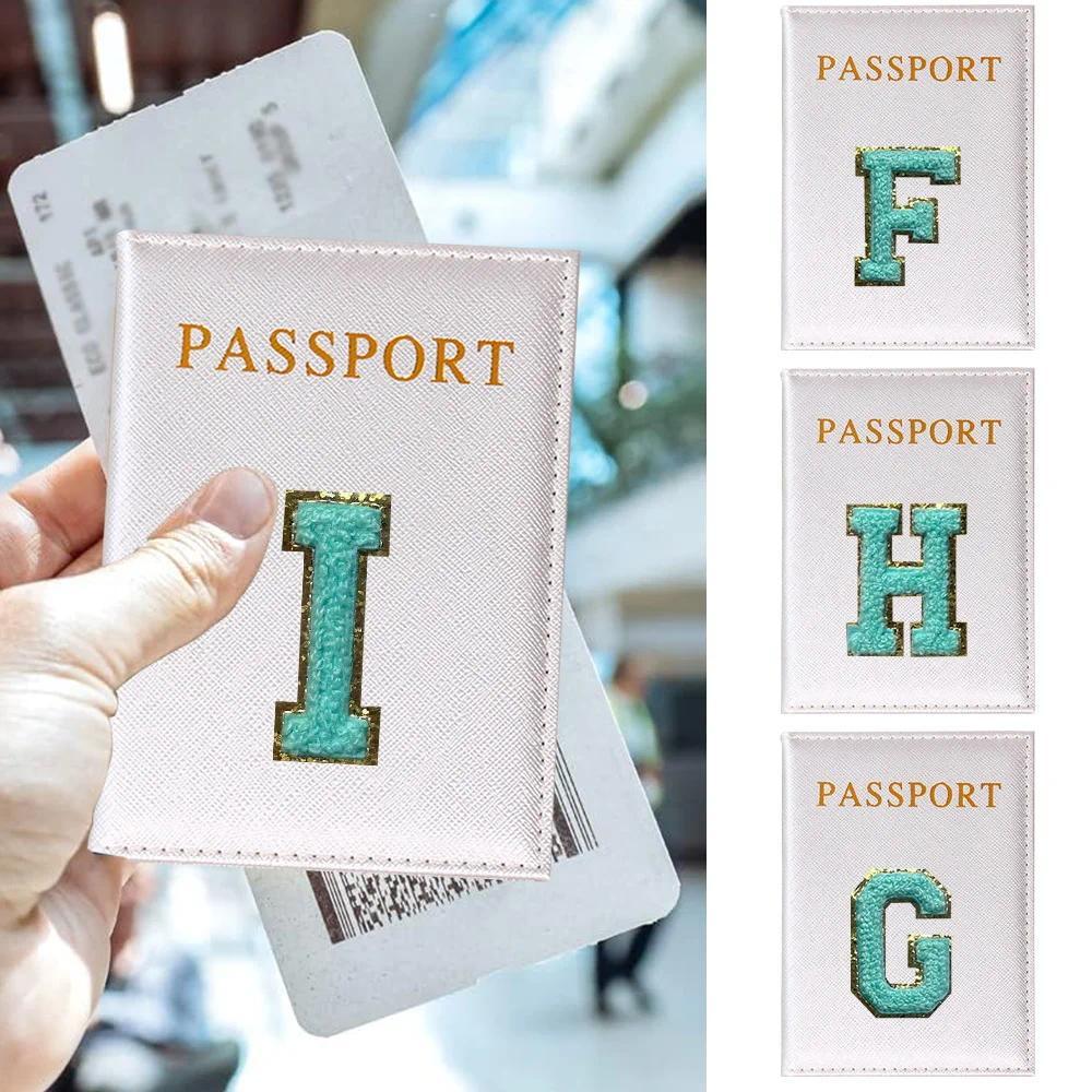 Passport Covers PU Leather Card Case Cover Green Letter Series Passport Cover Thin Slim Travel Passp