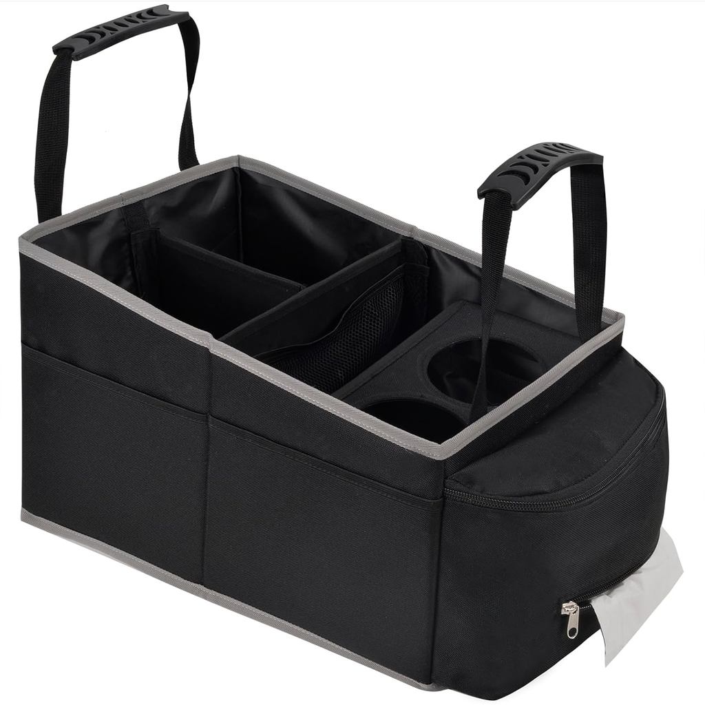 Sắp xếp và lưu trữ ghế ô tô - Caddy ghế sau ô tô với 12 ngăn lưu trữ & 2 ngăn đựng & Hộp đựng khăn g
