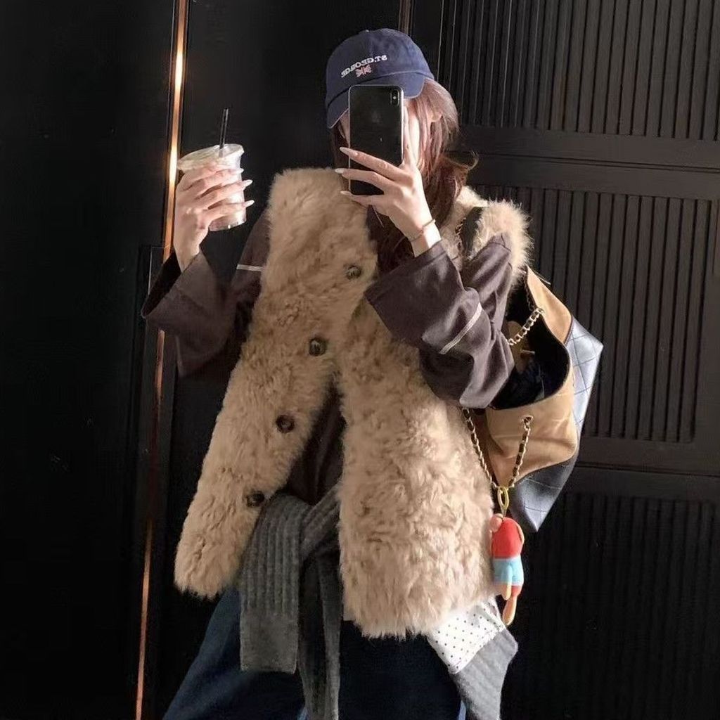 Áo Uni ouni lông cừu giả dày, phong cách thời trang Thu Đông cho nữ