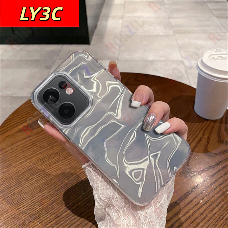 COD Cho OPPO Reno 13F / OPPO Reno 13F 5G / OPPO Reno 13F 4G gợn nước nếp nhăn Lông vũ sang trọng Bạc