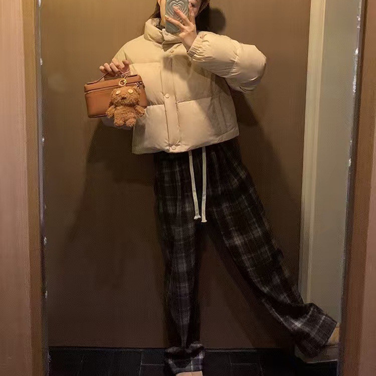 [ERUME] Quần lót nữ phong cách retro thu đông Hàn Quốc, kẻ sọc với dây rút eo và lót lông cừu mềm mạ