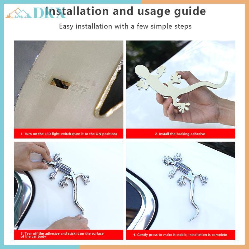 DKX Led Car Gecko Đèn tín hiệu cảnh báo năng lượng mặt trời ABS Sticker Lắp đặt cảm ứng Đèn khí quyể