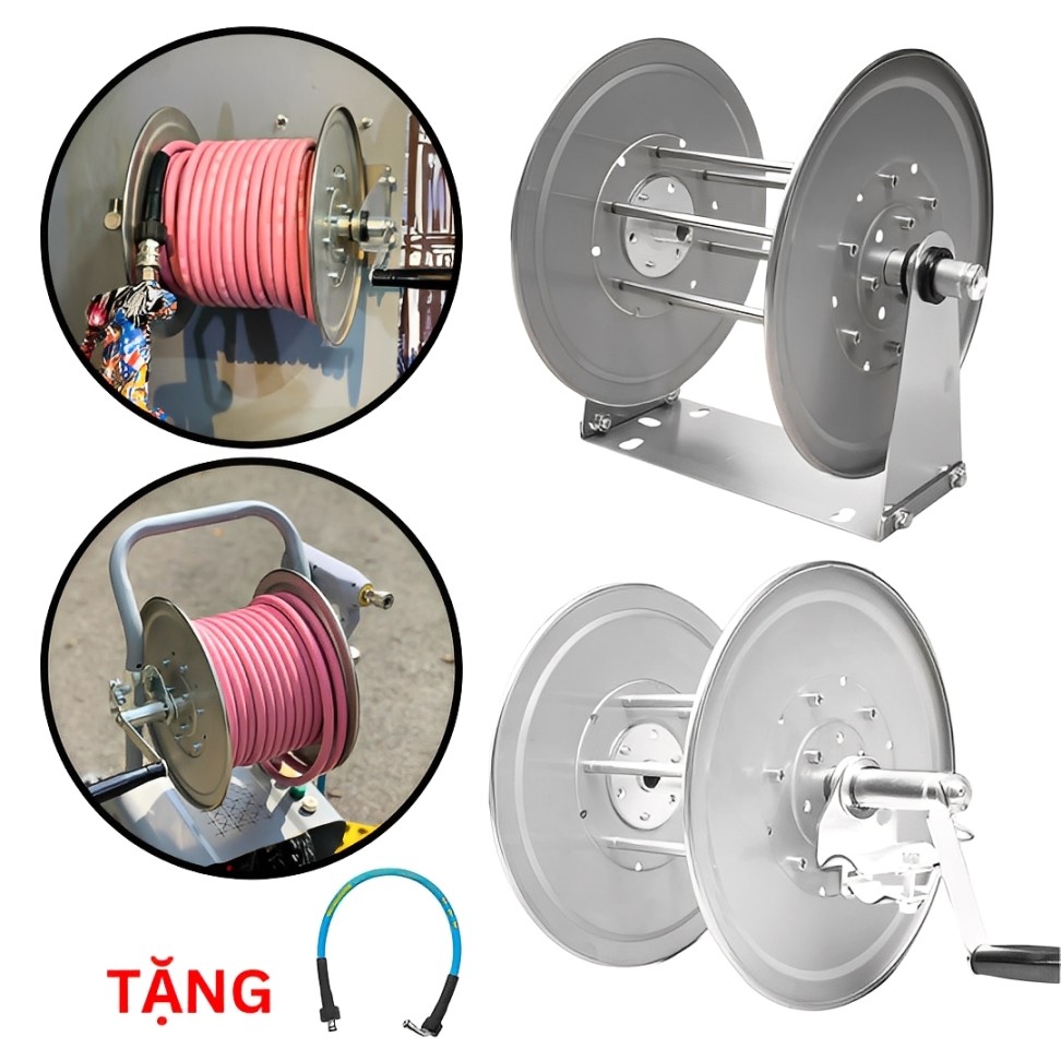 Rulo Cuốn Dây INOX/Mạ Niken Cho Máy Rửa Xe Cao Áp G500 – Thu Cuộn Dây Nhanh, Chắc Chắn, Bền, Tặng Dâ